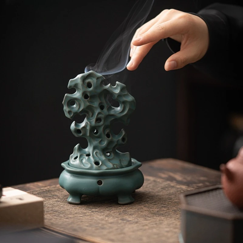 Chinese Ceramic Incense Burner, Taihu Stone Aroma Diffuser Home Decor, Zen Meditation Air Freshener Gift