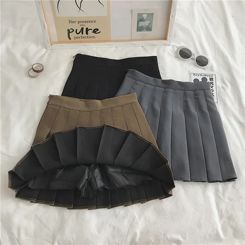 High Waist A-Line Pleated Skirt plus Size Khaki Color Spring New Style Women's Hip Concealing Slimming Short Skirt