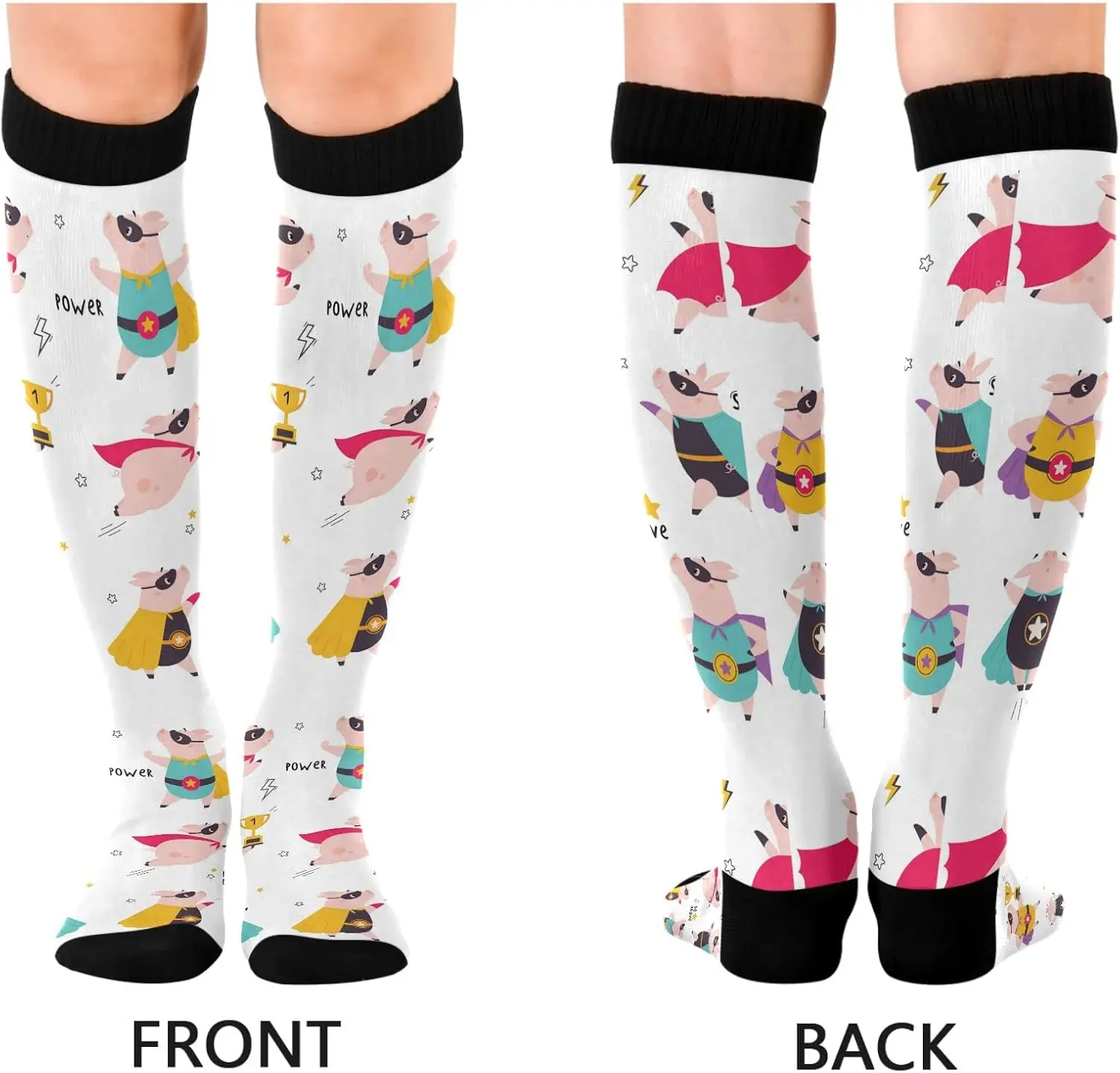 جوارب ضغط للأبطال الخارقين من كارتون خنزير للنساء والرجال، جوارب طويلة للجري الرياضي