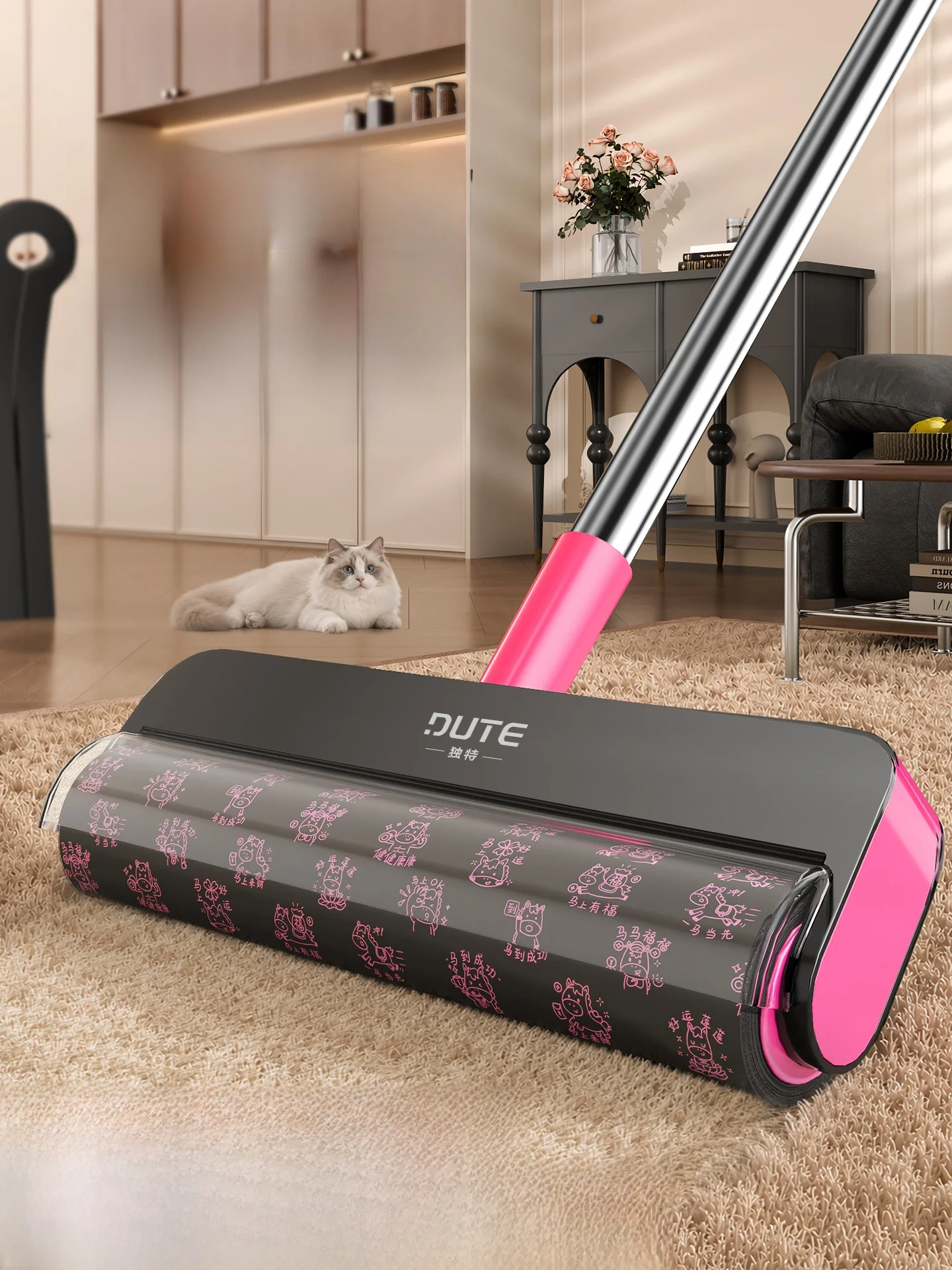 強力な粘着式ヘアリムーバーローラー、ロングポール、猫繁殖専用ブラシ、家庭用交換用紙、ユニークなクリーニングツール