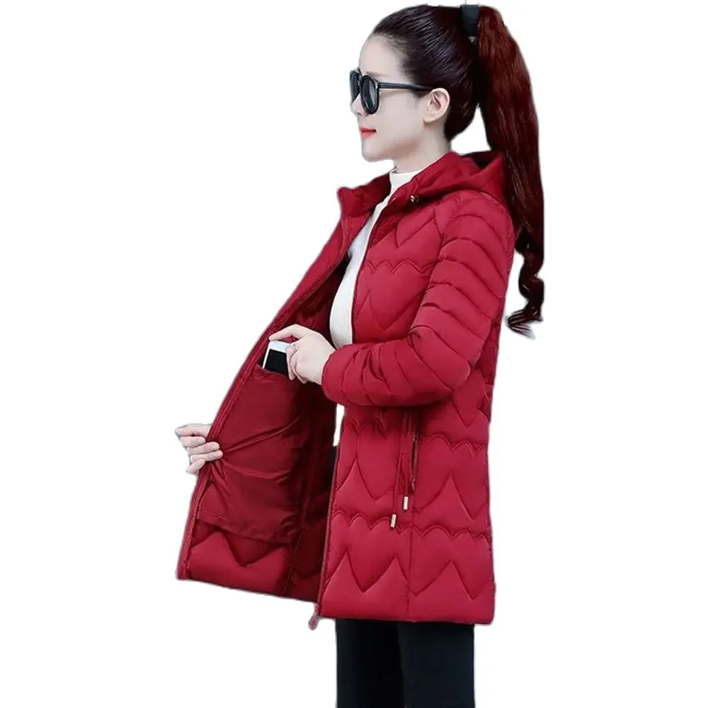 

New Light And Warm Ladies Cotton-padded Jacket Long And Large Size Slim Hooded Coat Tide For Middle-aged And Elderly Mothers.