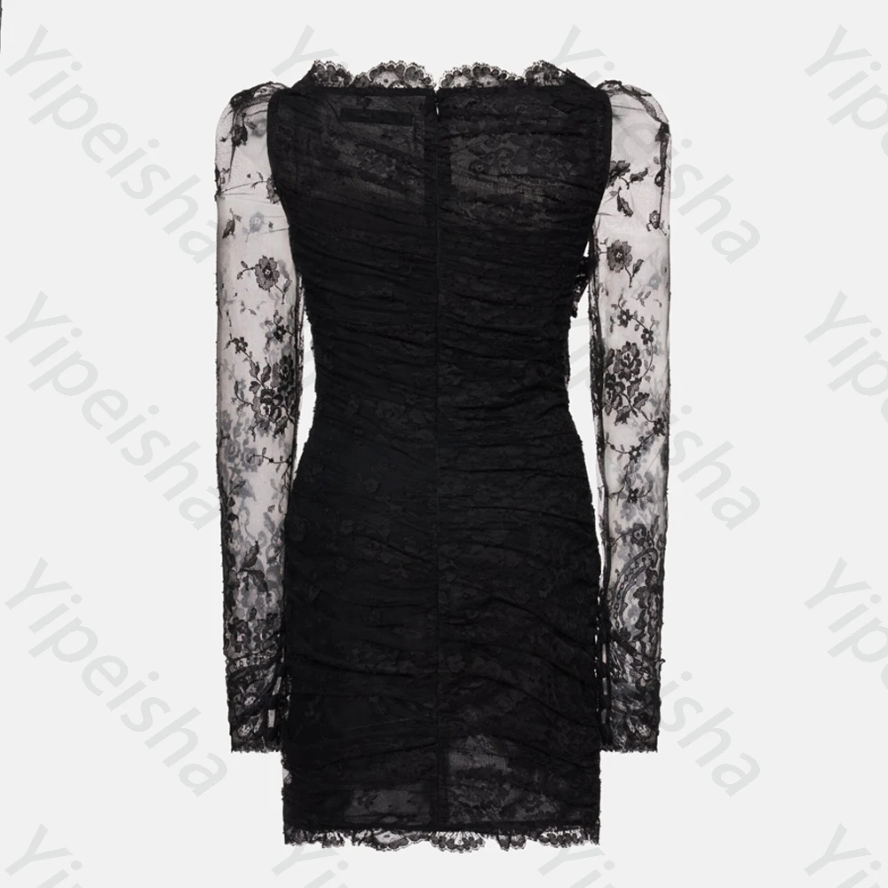 레이스 드레이프 긴 소매 칵테일 드레스 우아한 연예인 드레스 여성을위한 절묘한 고품질 파티 파티 가운 맞춤형