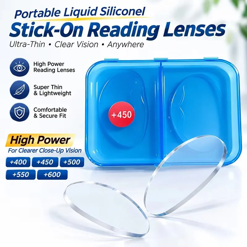 2026 Liquid Silicone Bifocal Reading Lenses Stick-on Lenses Unisex Portable Reusable High‑power Lenses +4.0 To +6.0