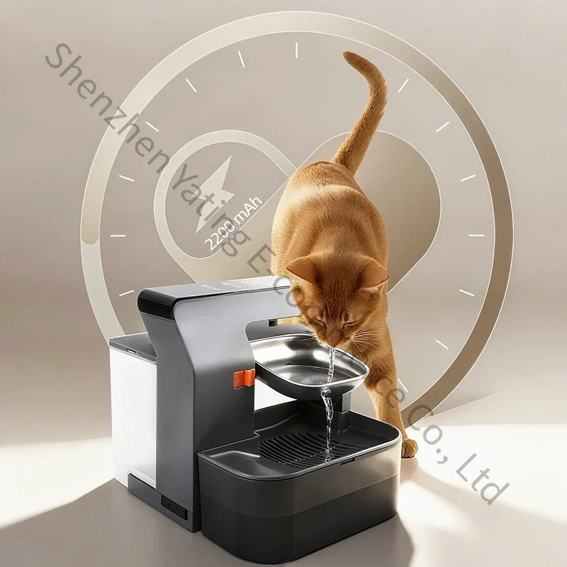 1PC New Black Tilting Water Dispenser, Stainless Steel Water Bowl for Cats, Clean and Dirty Separation, Non Plug in Pet Bowl