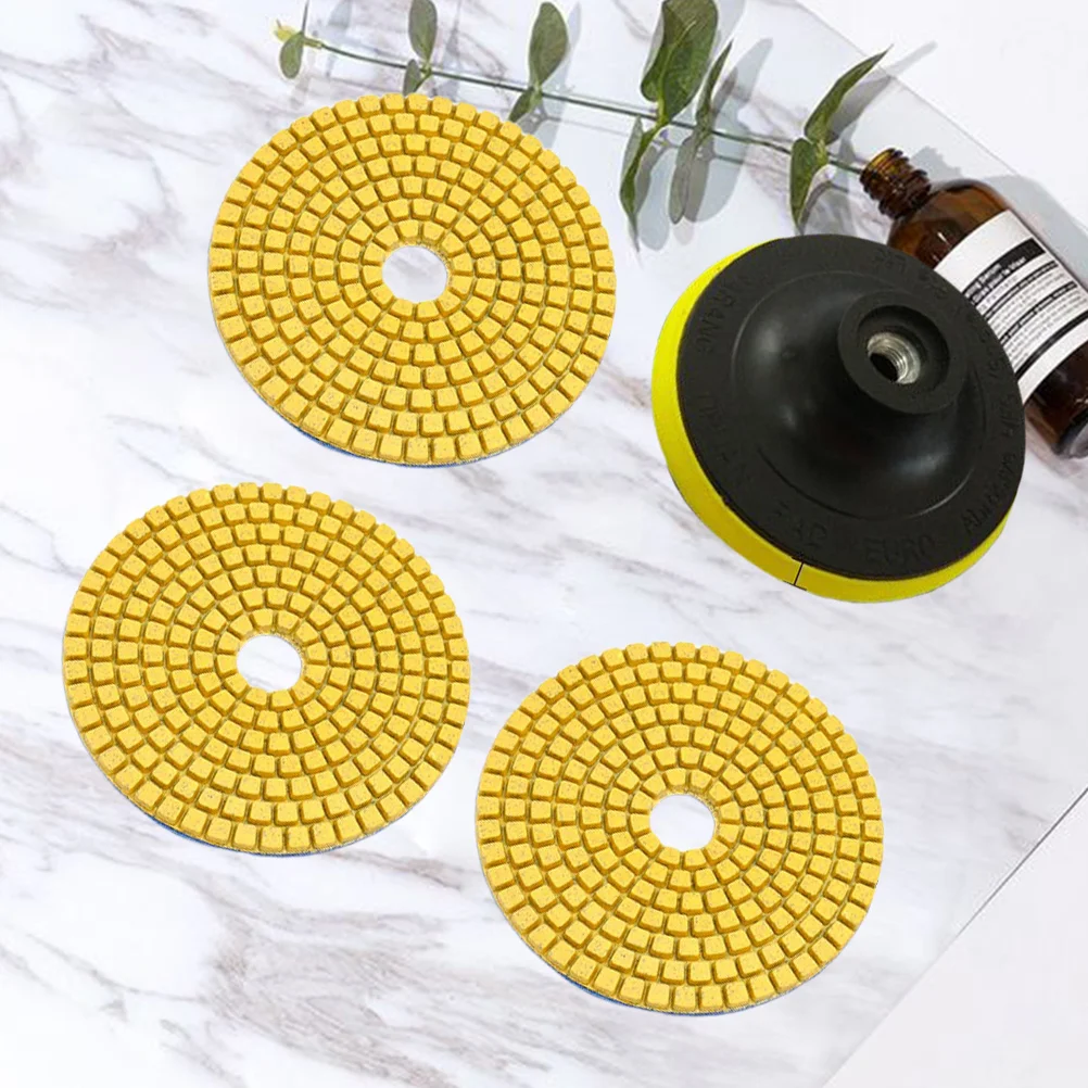 3Pcs 4 Inches 50 Grits Wet/Dry Diamond Polishing Pads with Backer Pad with Stick Pad for Granite Stone Marble (Random Color)