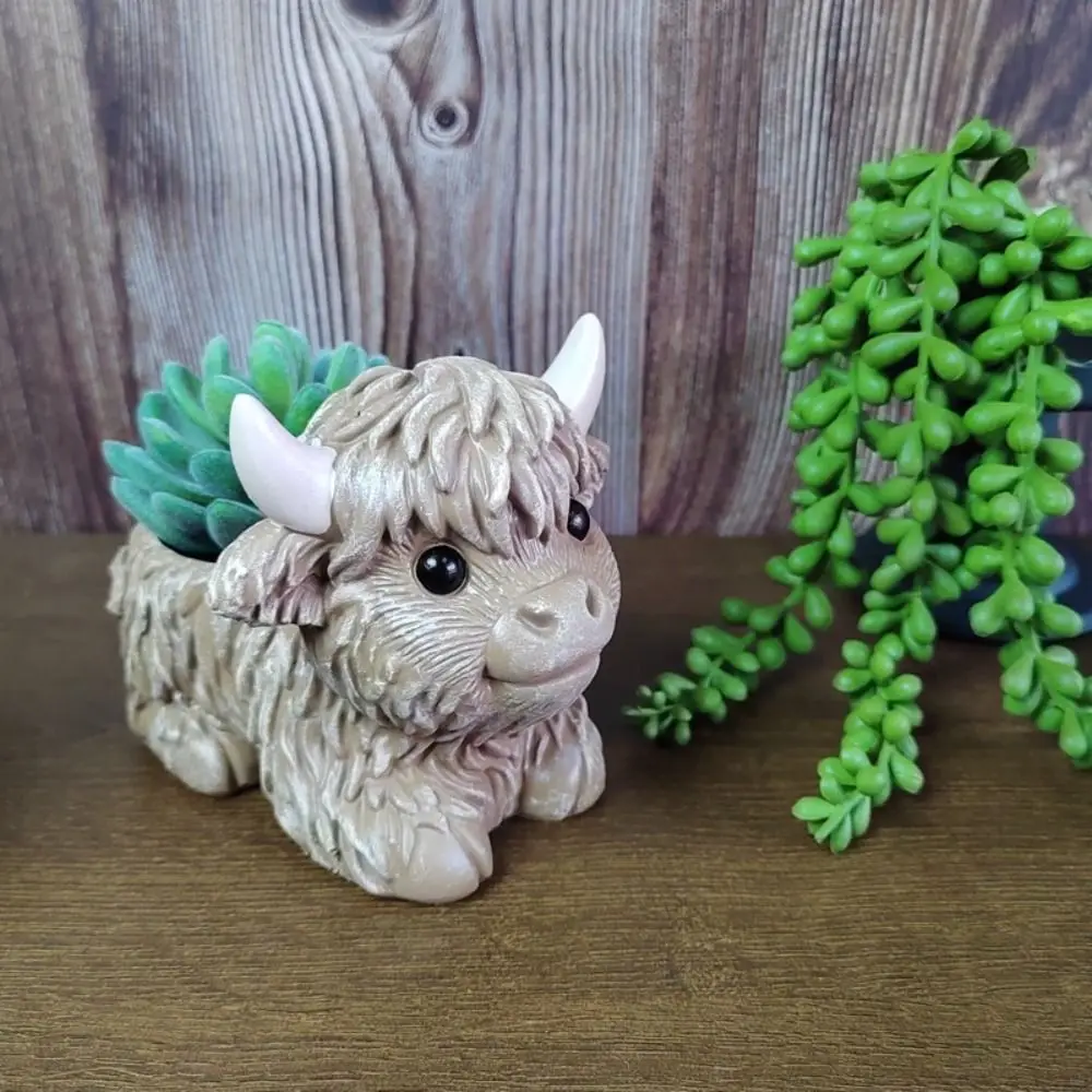 Garden Flowerpot Cute Highland Cow Flowerpot Multicolor Simulation Animal Creative Pots Mini Art Yak Resin Flower Pot Garden