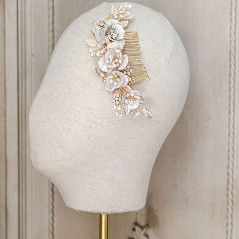 

Hand Painted Floral Leaf Bridal Hair Comb Pins Girls Hadpiece Pealrs Women Hair Piece Wedding Jewelry