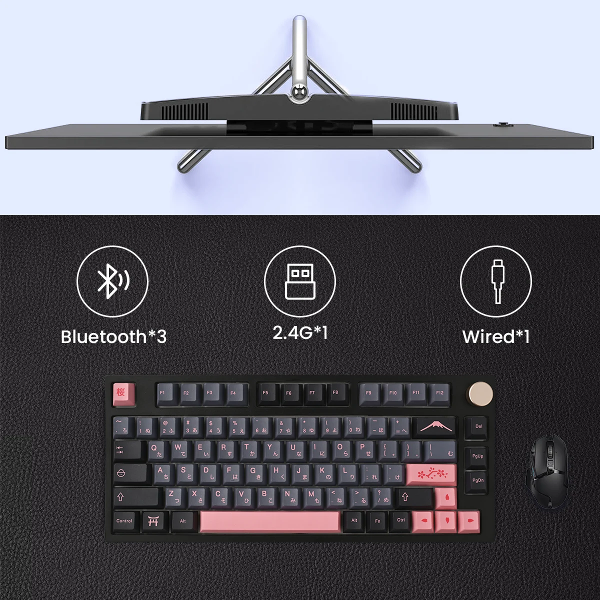 MATHEW TECH-Clavier MK80 Max Night Sakura à 75%, commutateur jaune laiteux Gateron, sans fil à trois modes remplaçables à chaud, disposition 75%