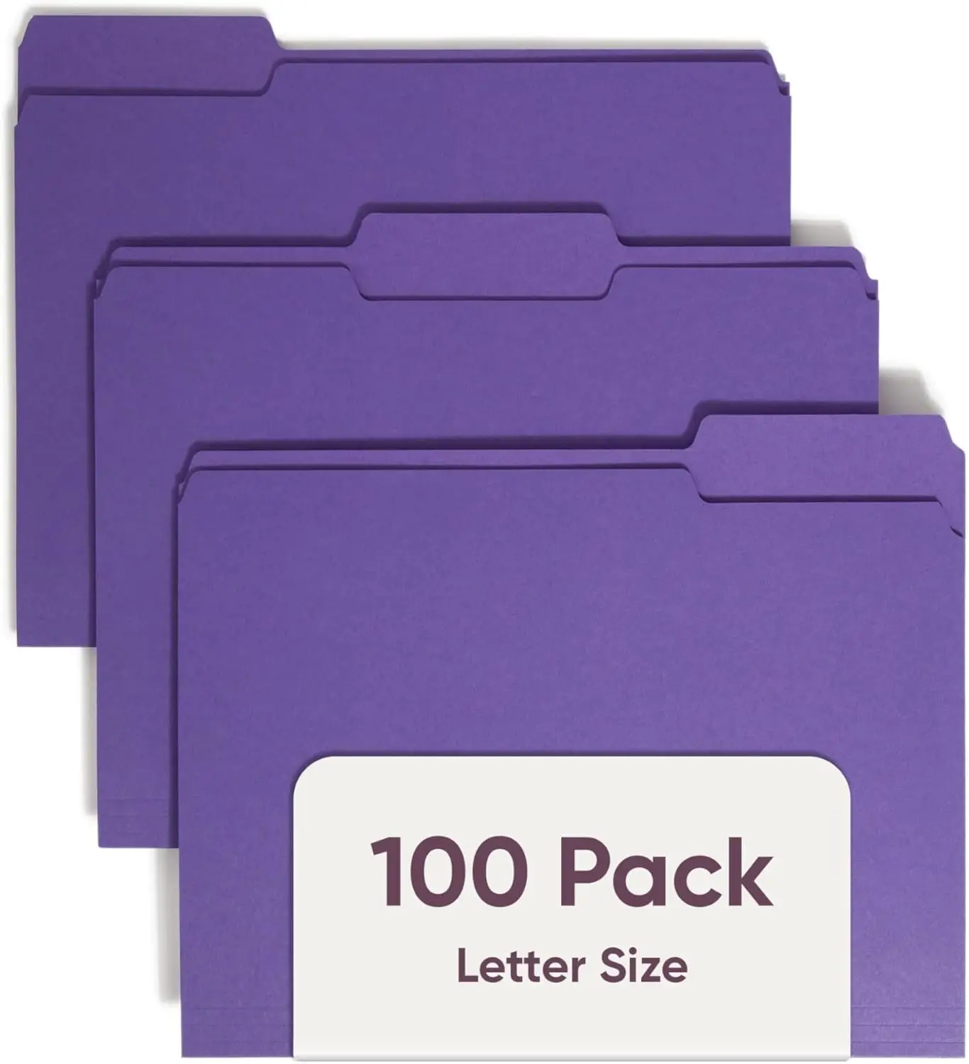 

100 Purple Letter Size File Folders with 1/3-Cut Tabs for Home and Office Organization