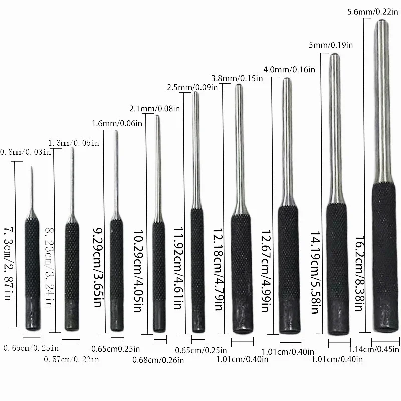 9PCS Roll Pin Punch Set Round Head Pins Punch Kit Professional Hollow End Starter Punch Chisel Tools