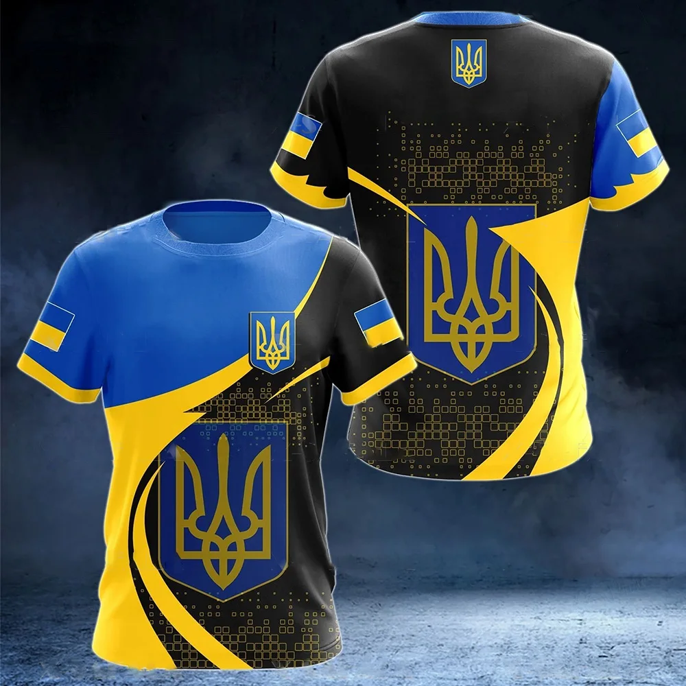 Ukraine Flag & Coat of Arms Graphic Tee Summer Casual Pullover Men\'s Fashion Loose T-shirts Boy Oversized Short Sleeves Tops