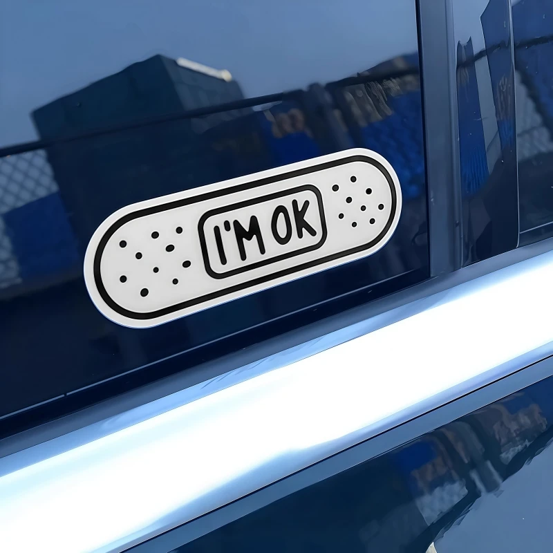 

1PC I'M OK Funny Motorcycle Stickers Waterproof for Motorbike Helmet Scooter Car Window Universal Cover Scratches Vinyl Decals