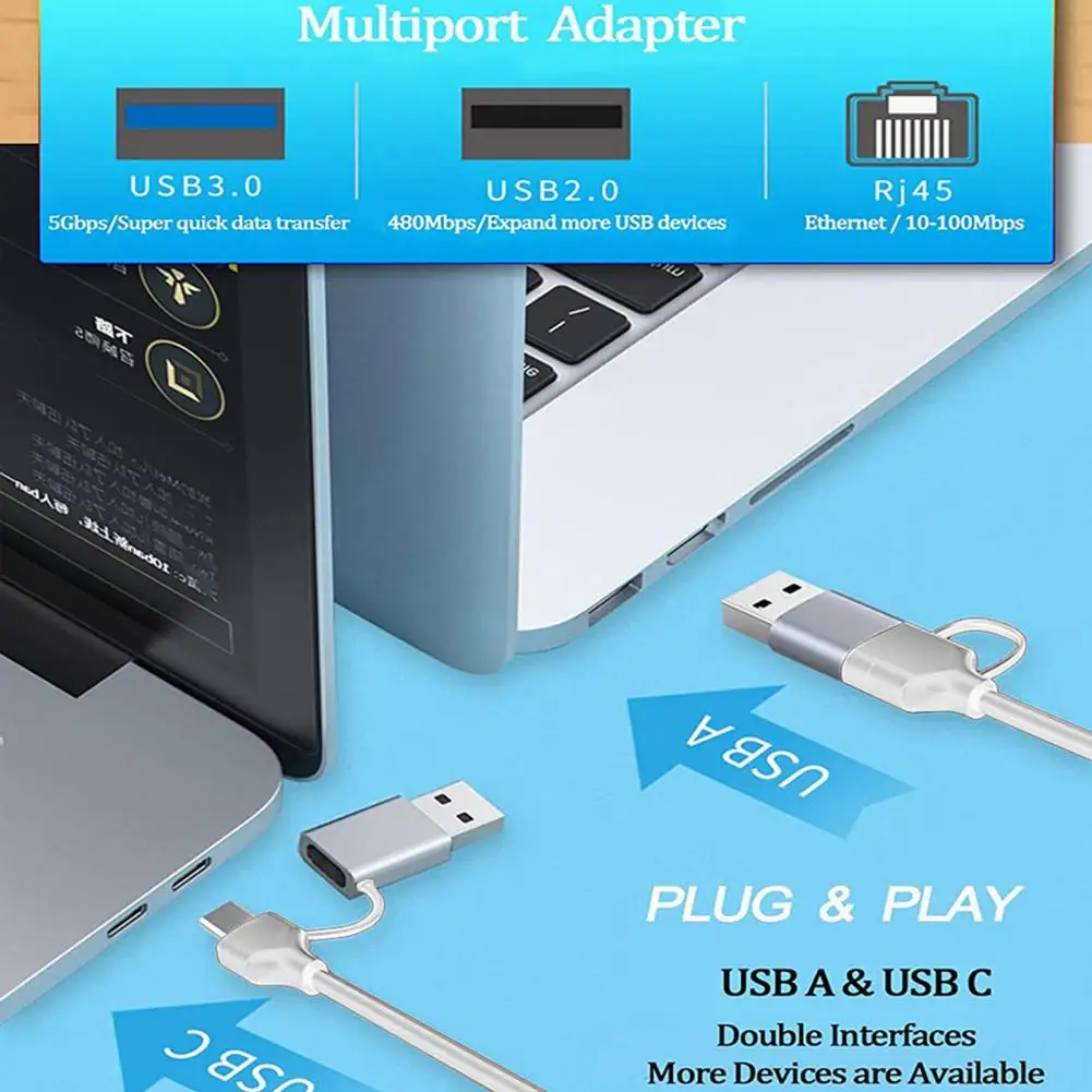 

Computer Hub Reliable Multiport Wide Compatibility USB3.0 Type-C to RJ45 Ethernet Lan Adapter