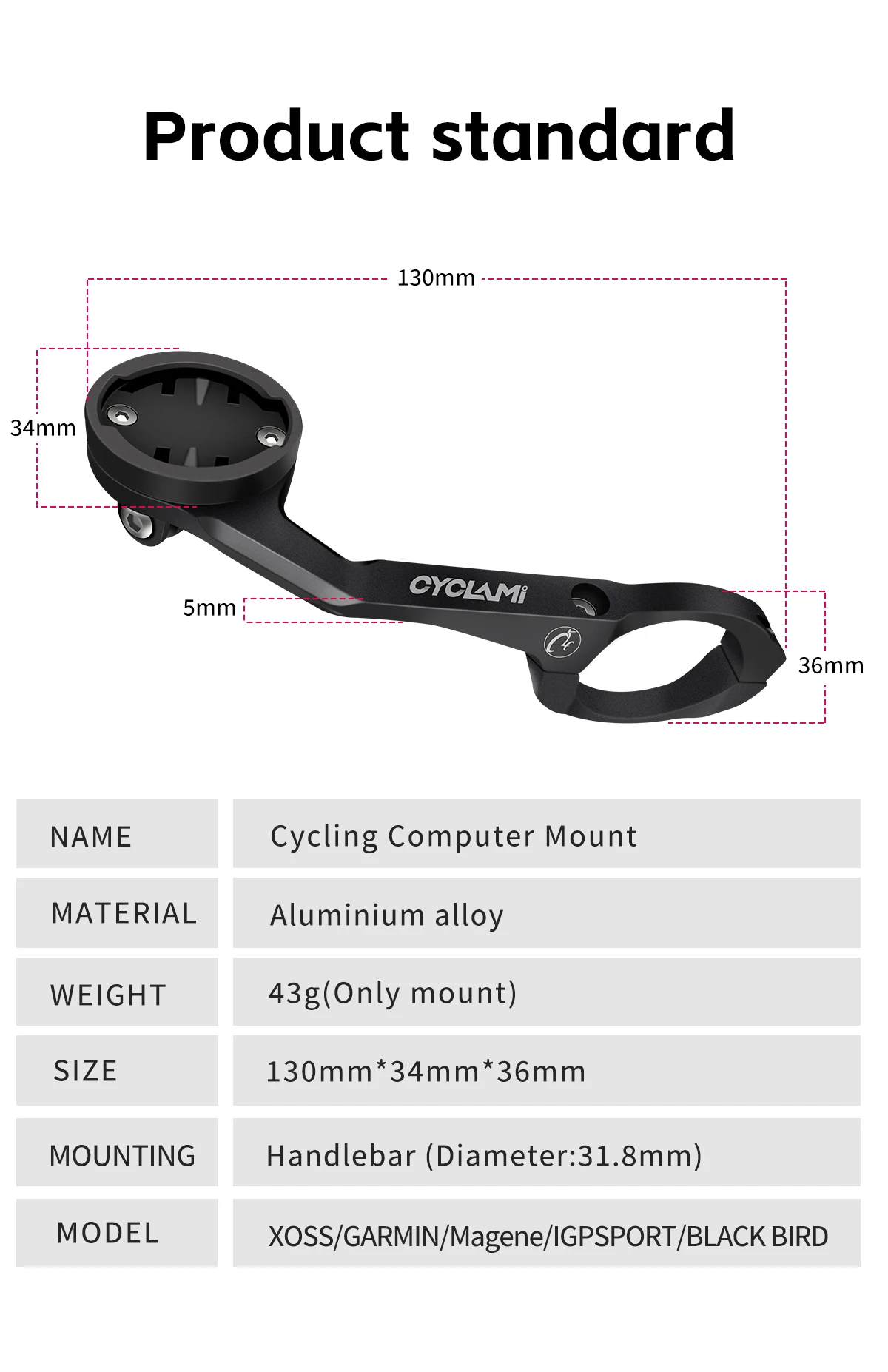 Scheinwerferhalterung aus Aluminiumlegierung, doppelseitige Montage, GPS-Fahrradcomputerhalterung, CYCLAMI S5 für GARMIN XOSS IGPSPORT MTB, Rennrad – Detail 5