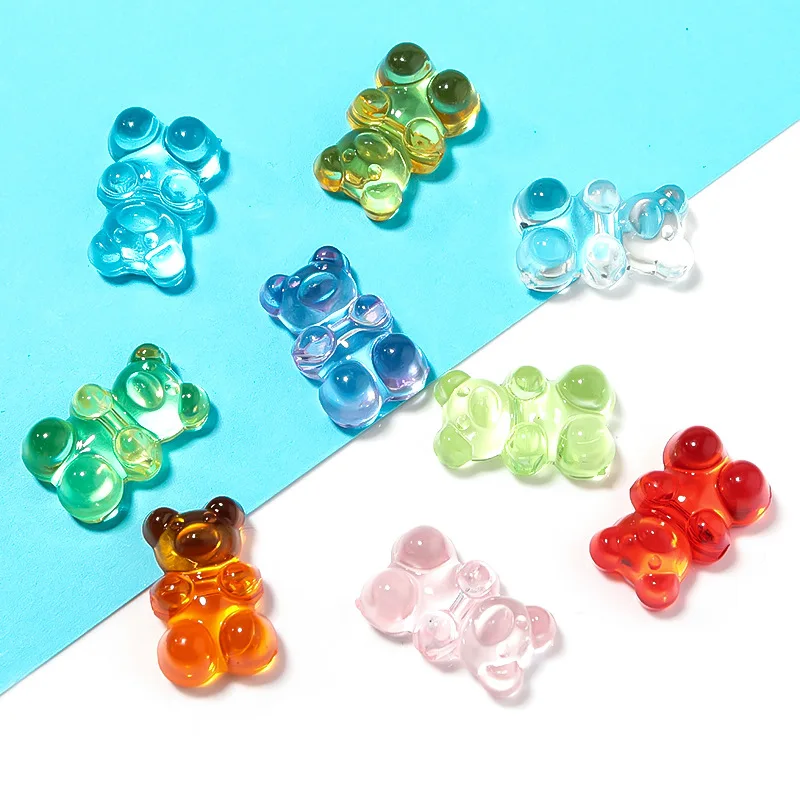 30-50Pcs Candy Color Cartoon Bear Beads For Jewelry Making 10x16mm Transparent Charm Spacer Bead Handmade Crafts Diy Pendant