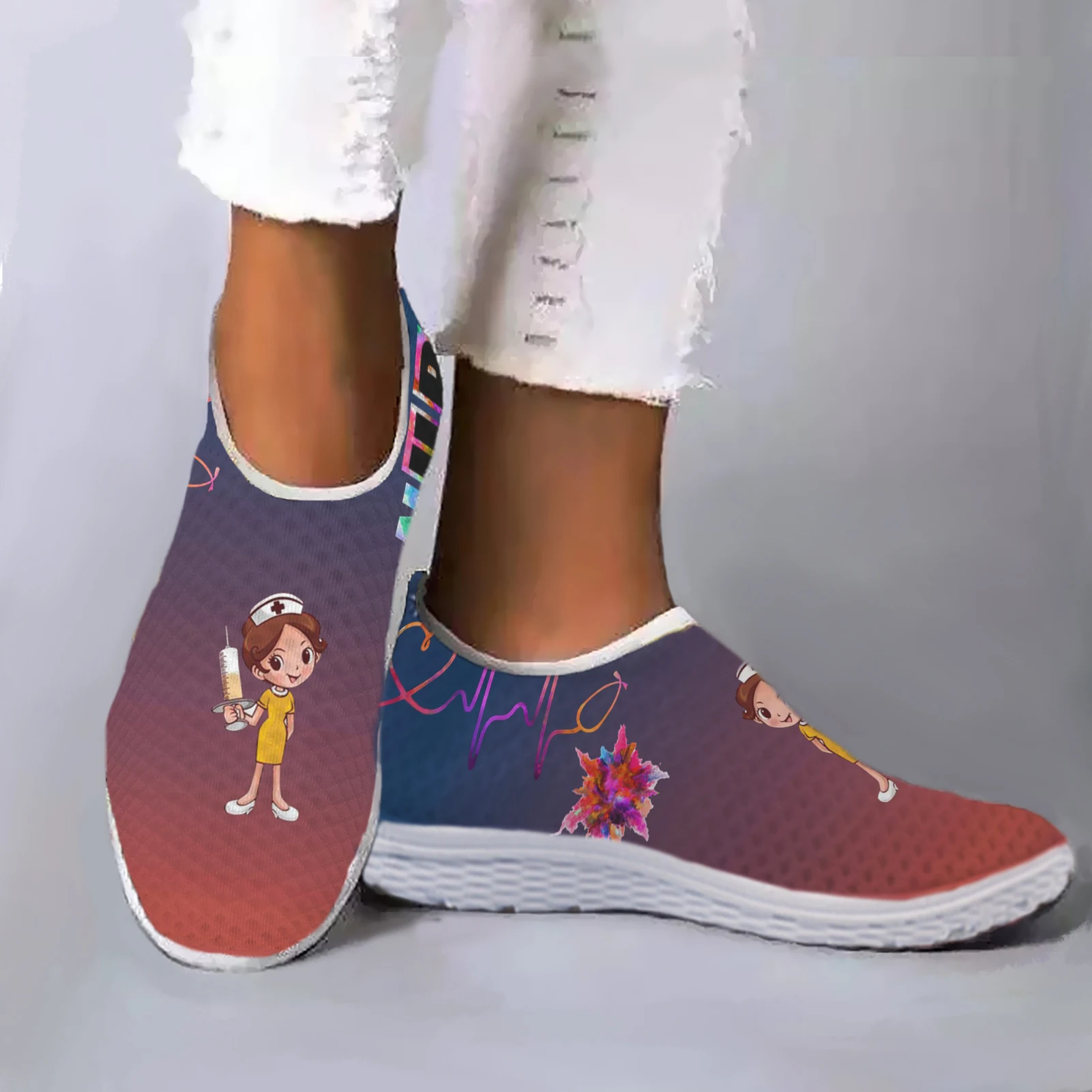 INSTANTARTS Nurse Shoes Summer Flats Women Shoes Mesh Sneakers Shoe Woman Cartoon Medical Shoes Casaul Shoes Zapatos Mujer