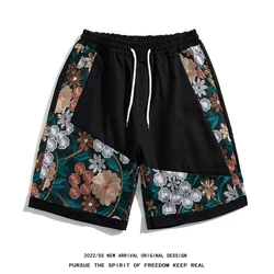 Summer Embroidered Shorts Men Casual Retro Shorts Men Japanese Streetwear Hip-hop Loose Vintage Shorts Mens Large Sizes Shorts
