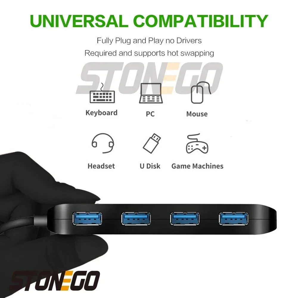 STONEGO Ultra Slim USB 3.0 Hub, 4-Ports USB3.0 Splitter High-Speed USB Data Extender Adapter