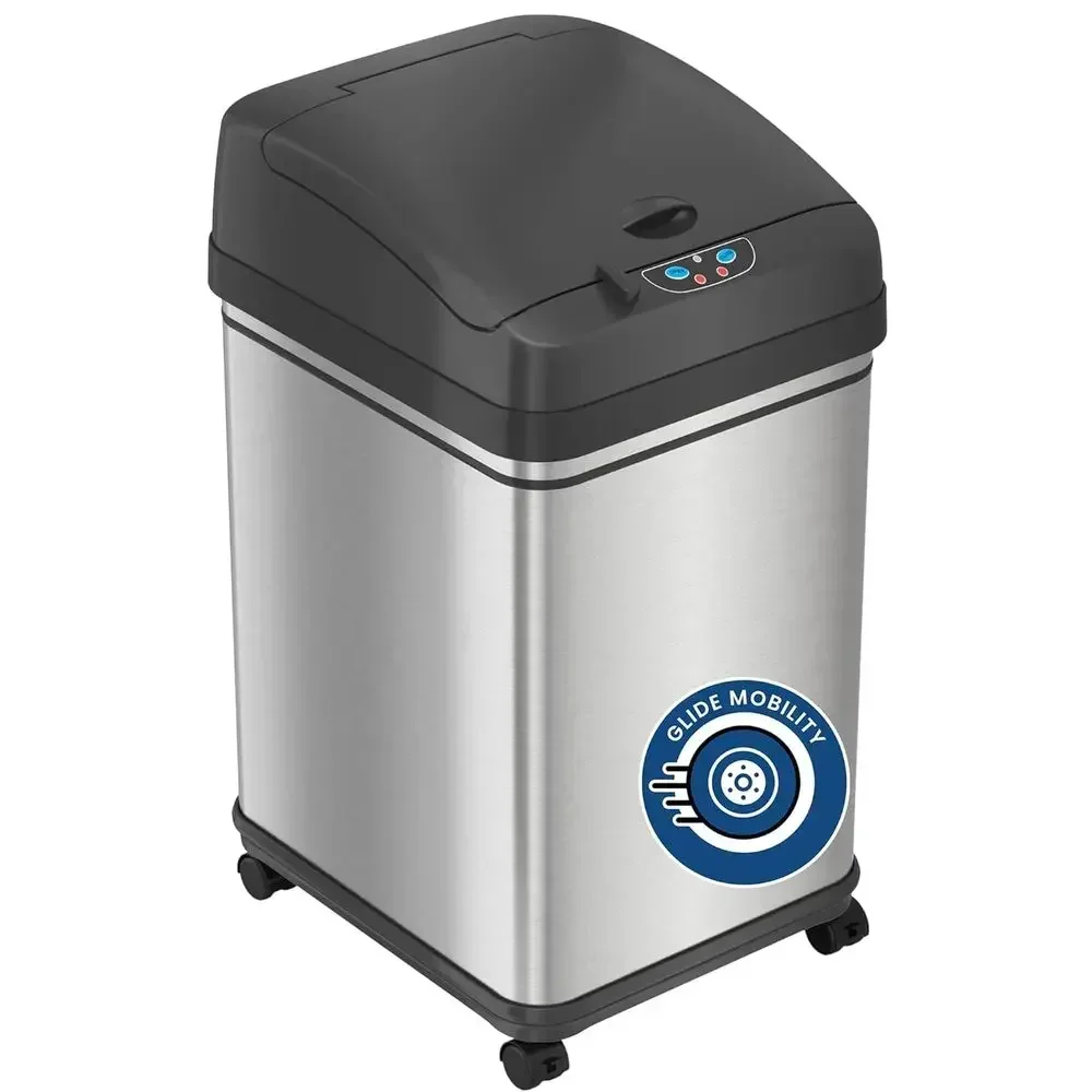8 Gallon Sensor Trash Can with Wheels, Odor Control, and Stain-Resistant Steel for Kitchen Use, Prevents Pet Access