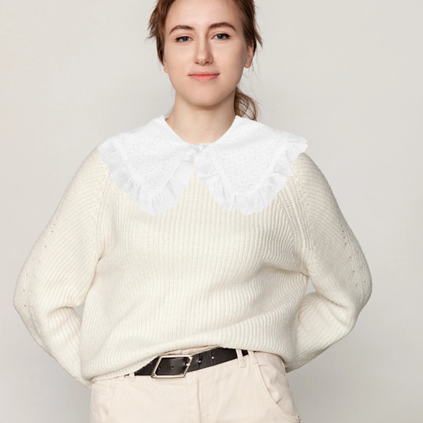 

Elegant Detachable Lace Collar for Women Stylish Ruffle Sweaters Blouses Dickey Lace Sophistication Versatile Outfit