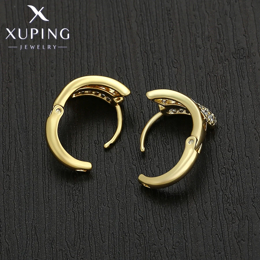 Xuping Jewelry New Arrival Copper Simple Style with Stone Light Gold Color Hoop Earrings for Women Girl Party Gift X000795007