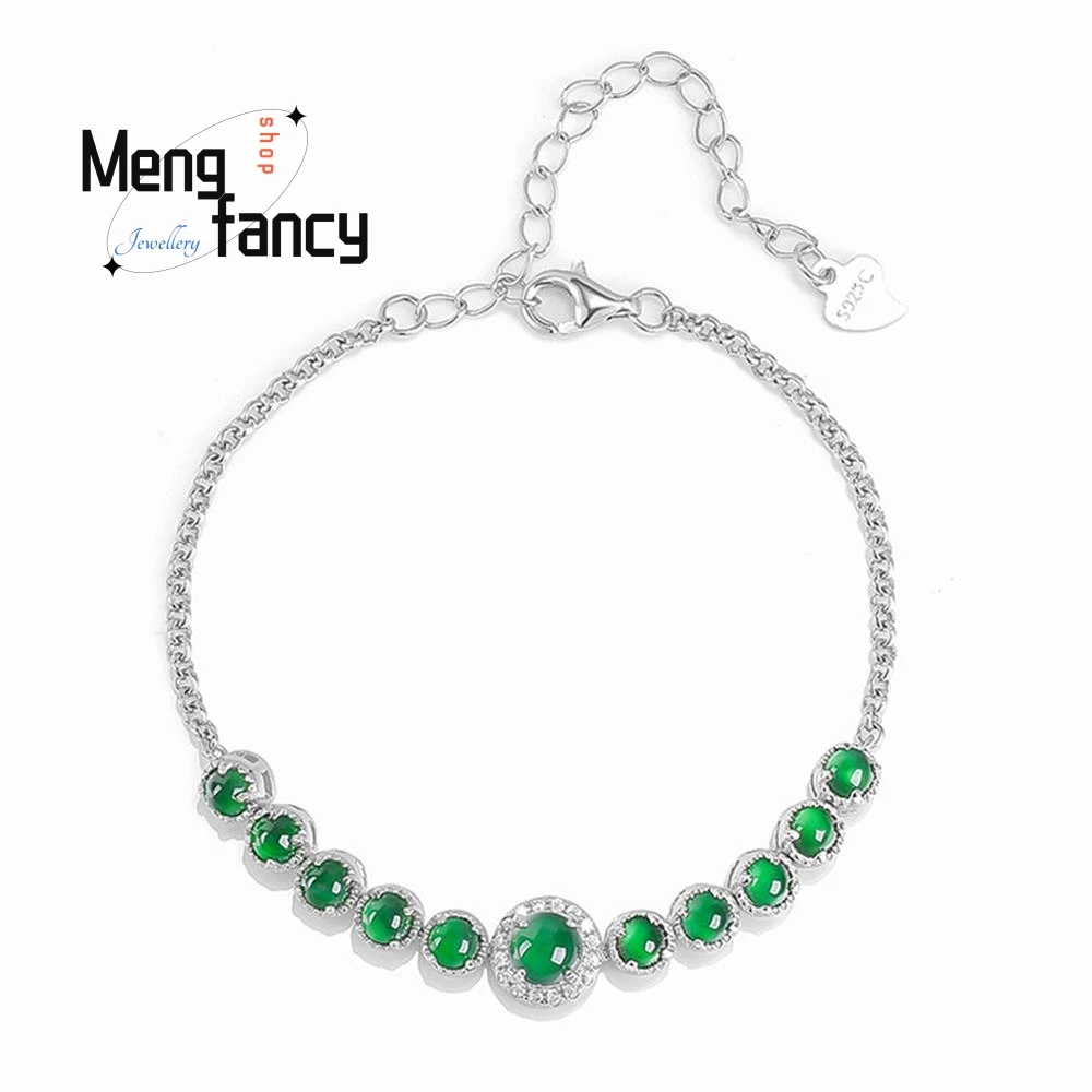 

Exquisite Natural A-goods Jadeite Yang Green Bracelet S925 Silver Inlaid Ice Jade Fashion High-grade Luxury Women's Hand Jewelry