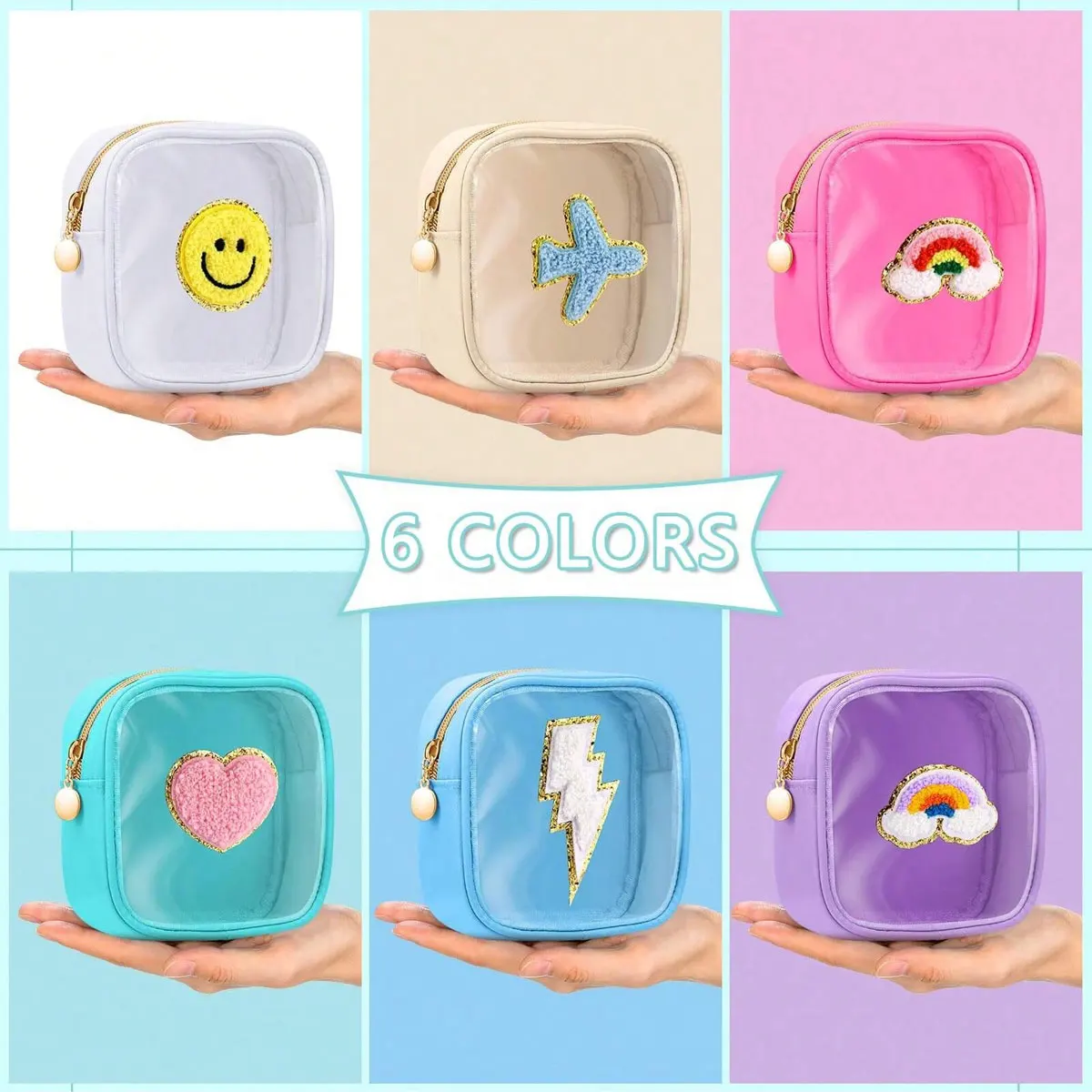 6 قطع/مجموعة حقيبة مكياج Preppy - حقيبة أدوات الزينة للسفر الشفافة مع سحاب، حقيبة مستحضرات تجميل من النايلون، هدايا مربعة صغيرة للنساء/ #3