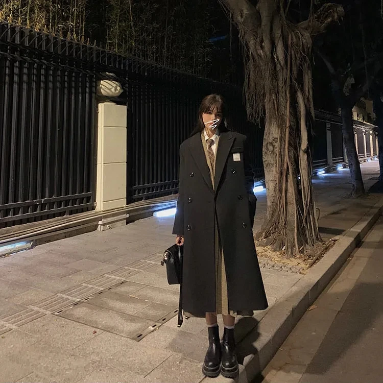 

Шерстяные пальто средней длины, женское пальто, зимнее вельветовое пальто с аппликацией, эластичное контрастное ретро-стиль, кампус, исполнительское OL