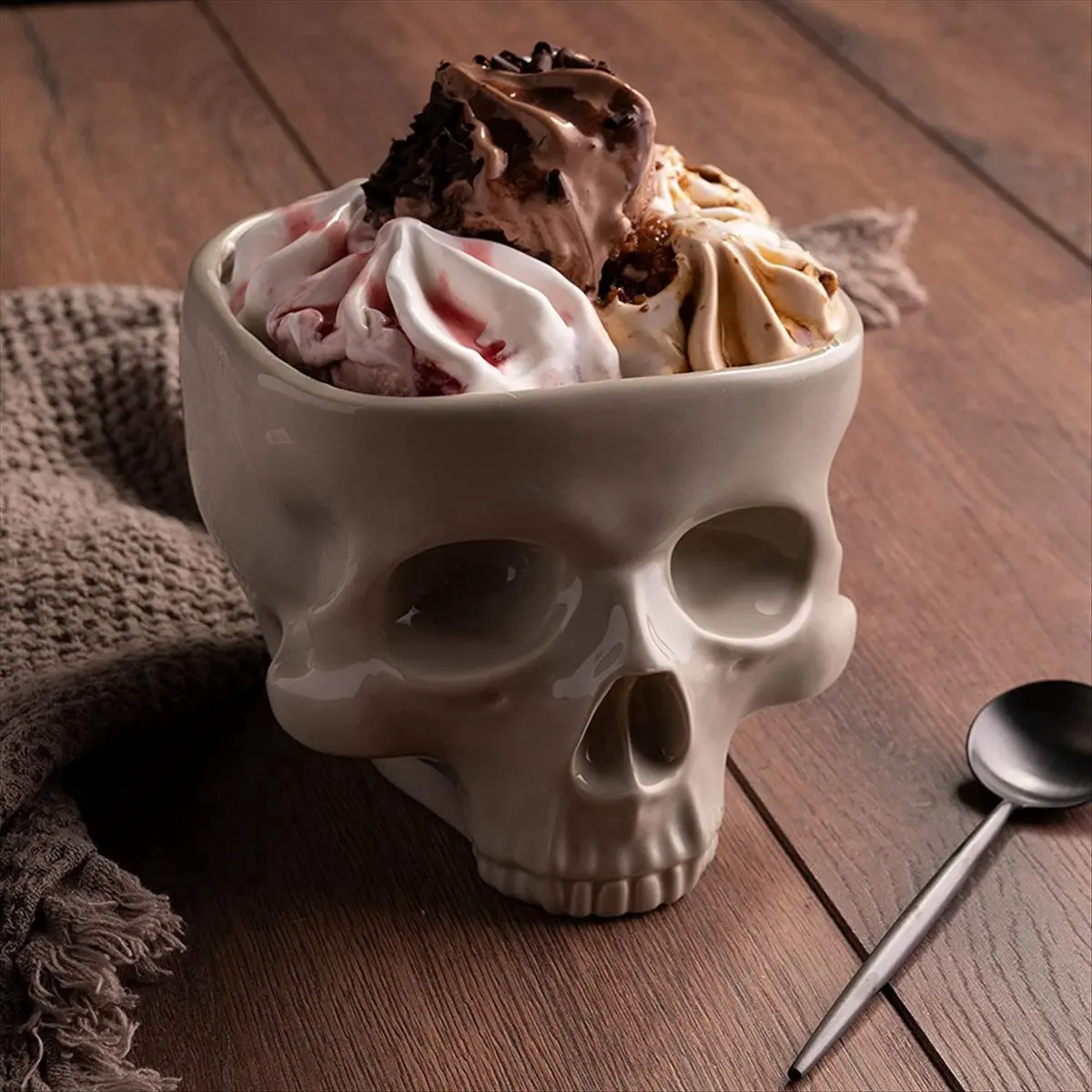 ABYA Retro Tabletop Decor Porcelain Gothic Skull Pasta Bowl Halloween Tableware Bar Food Noodle Salad Candy Ceramic Bowl L
