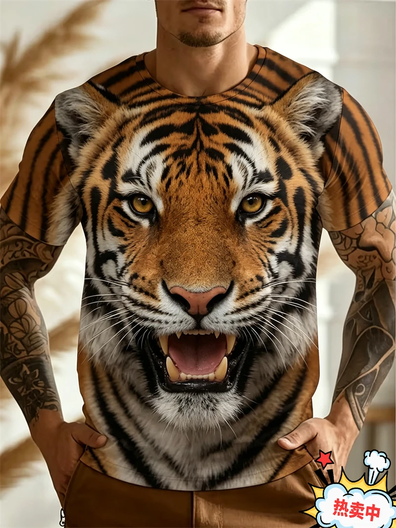 Animal Face Tiger Frog Cat Graphic 3D Print T Shirt For Men Short Sleeve Tops Streetwear Casual Fashion Daily Tees Y2K Clothing
