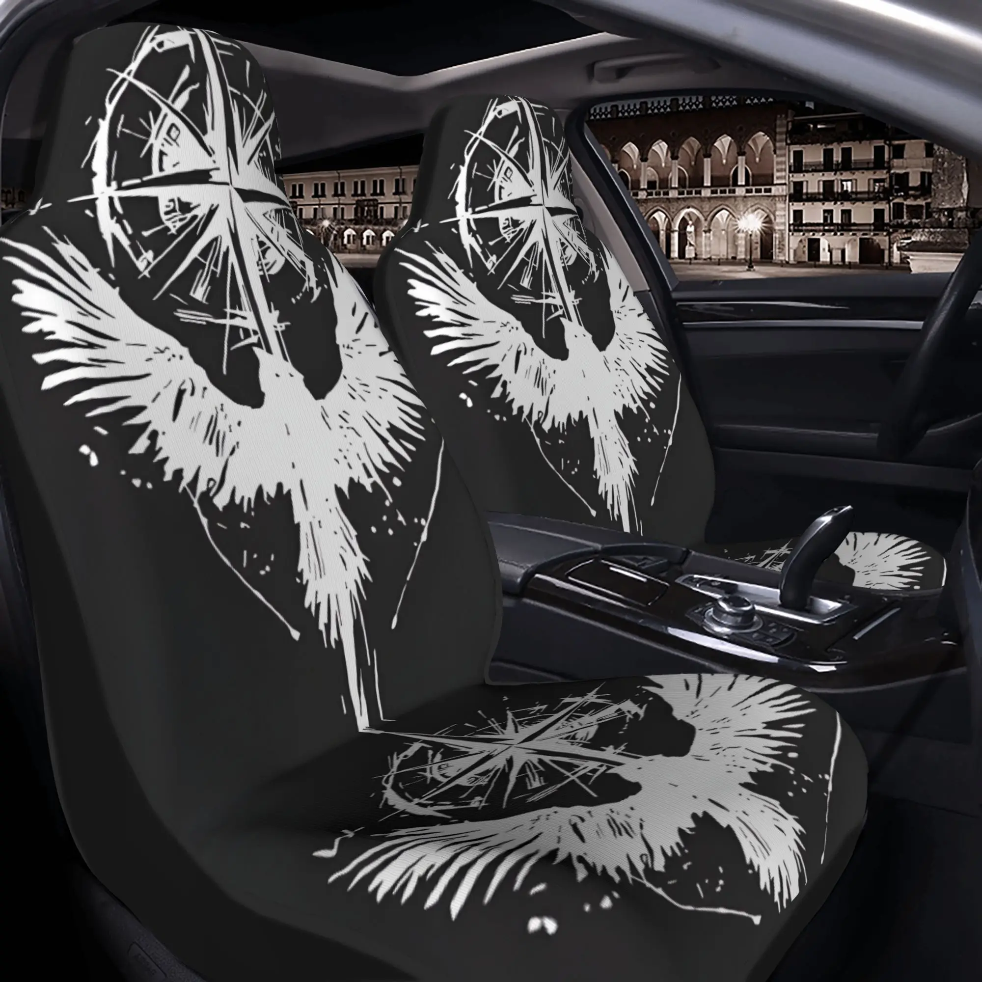 2pcs The White Phoenix And Compass: A Mystical Symbol Of Guidance And RebirthCar Seat Covers, Suitable For All Vehicles, Christm