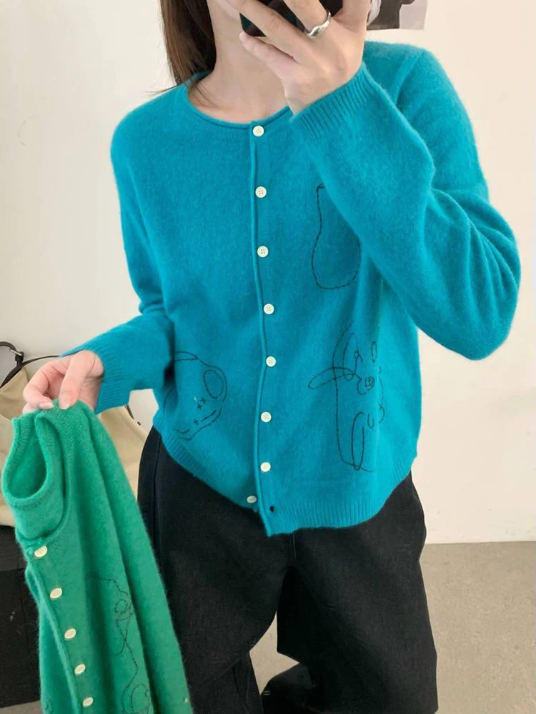 

Autumn Winter Soft Cozy Embroidered Knitted Cardigan Women's Home Wear Long Sve round Ne Warmth Commute Indoor Outdoor