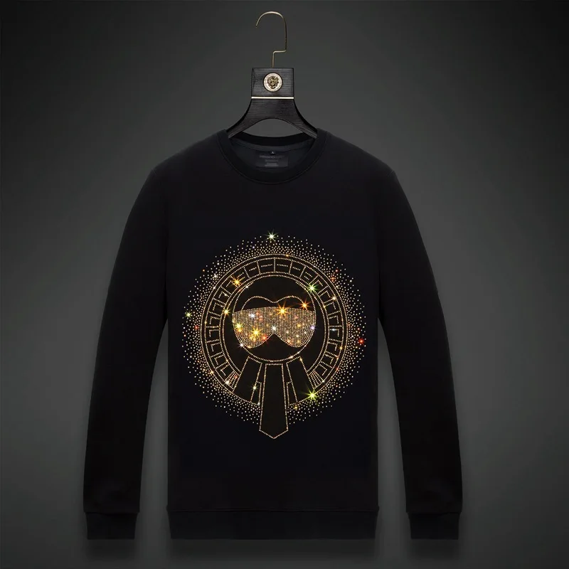 

2023 Men Buddha Rhinestones Hoodie Sweatshirt Fashion Streetwear Full Pullover Hoodie Black O Neck Cotton Mens Autumn Clothes