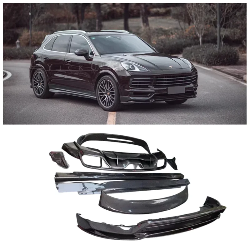 

For Porsche Cayenne Coupe 9Y0 2018-2023 Real Carbon Fiber Bumper Front Lip Rear Diffuser Spoiler Side Skirt Exhaust Body Kit