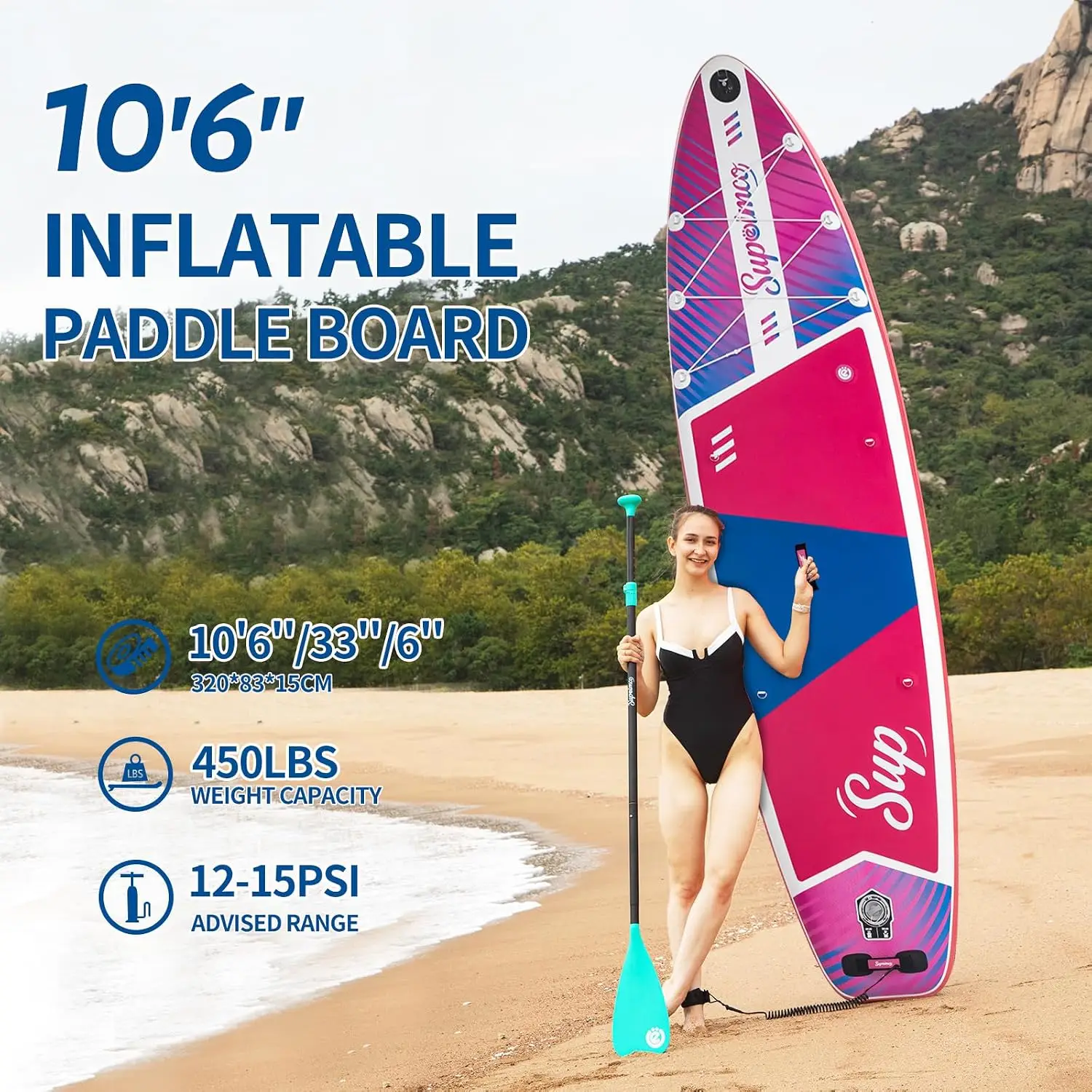 Inflatable Stand Up Paddle Board - Upgraded Glue-Free Hot Melt Technology, Long Service Life, 10'6