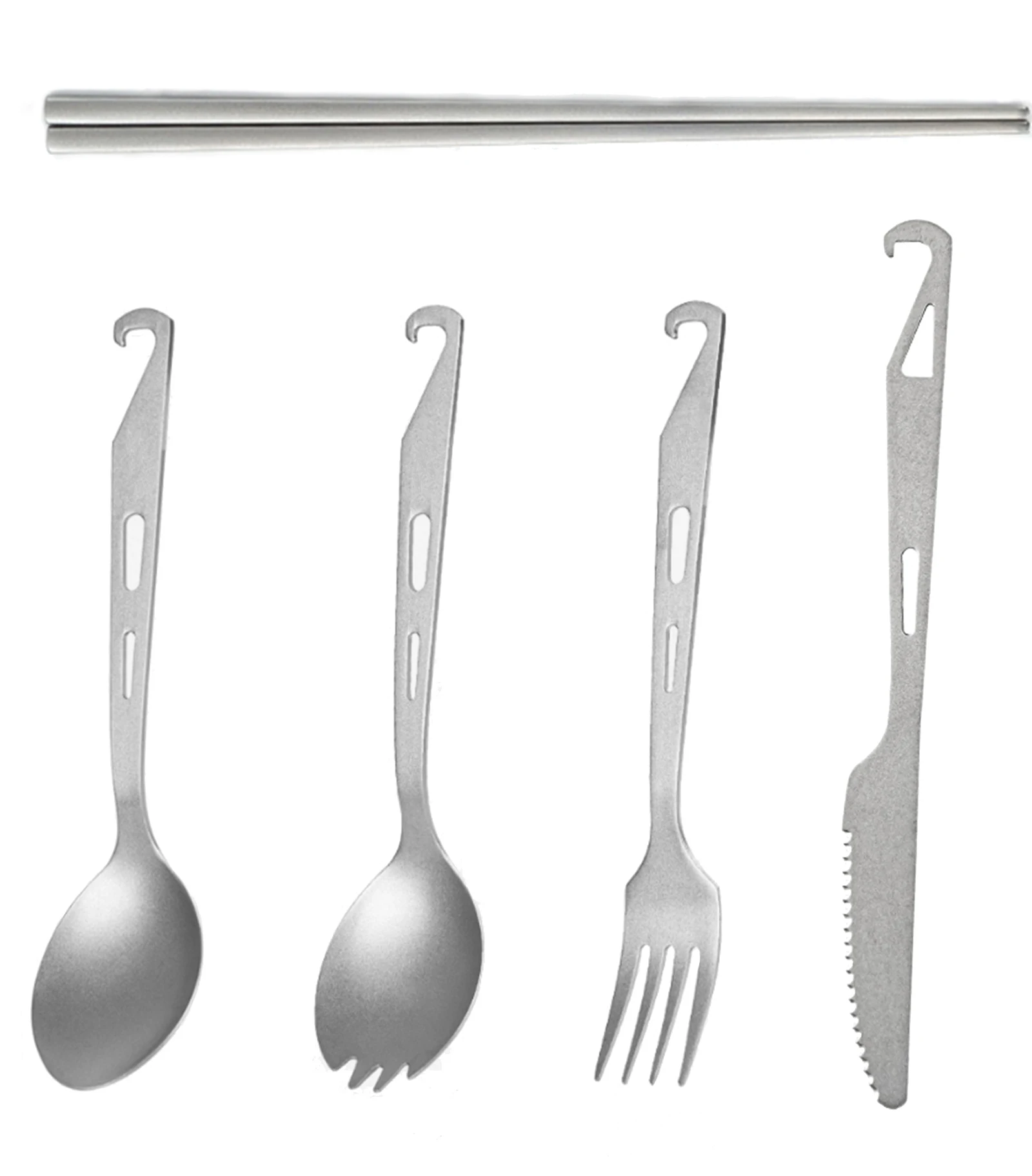 

Titanium Chopsticks Fork Spork, Spoon Knife Cutlery Set Ultra-Lightweight Eco-Friendly Tableware for Camping, Travel, Survival