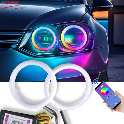 Luz de algodón RGB para coche, anillos de Halo de Ojos de Ángel LED, Control por aplicación, faro Led de 12-24V, luz de circulación diurna para motocicleta todoterreno 4X4