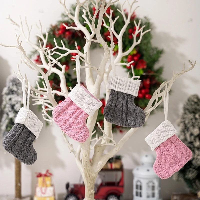 10Pcs Christmas Tree Pendant Large Knitted Socks for Festives Home Decoration Colorful Present Bag Hanging Ornament