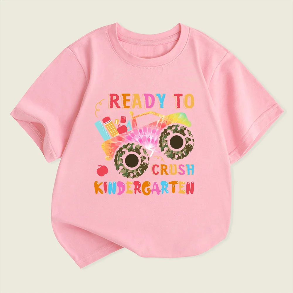 Camiseta de manga corta de verano para niñas, estampado de camión monstruo, informal, cuello redondo, Top cómodo para niños, ropa para niñas, ropa para niños