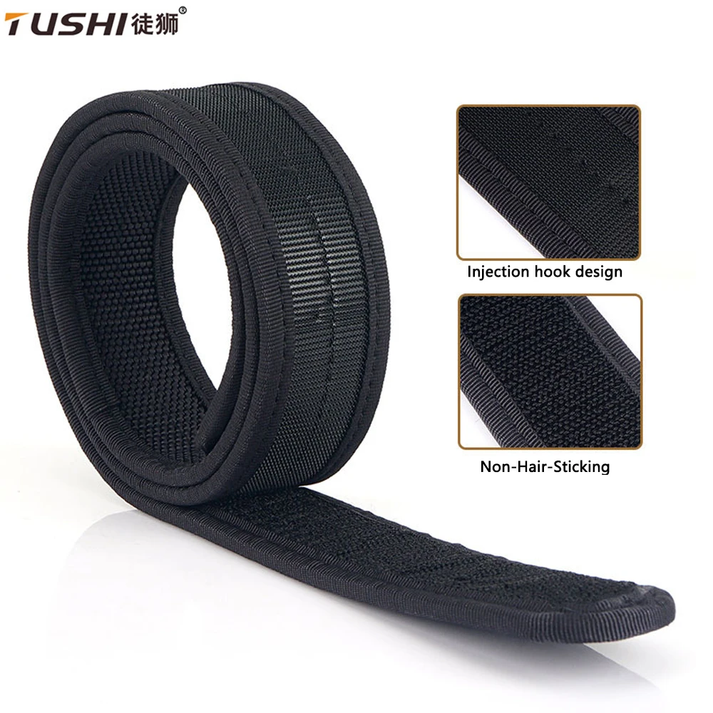 TUSHI 38mm Tactical Inner Belt for Men Premium Nylon Rigid Hook Loop Straps Adjustable Size 95cm-135cm Unbuckled Waistband