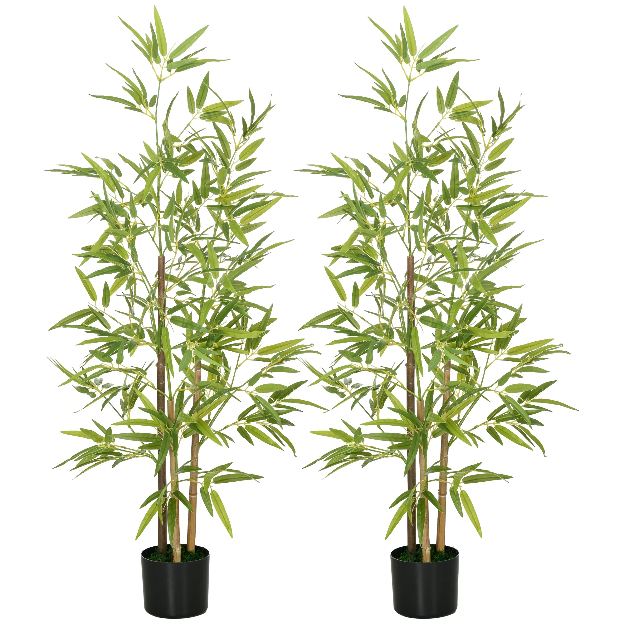 HOMCOM 2 Plantas Artificiales Plantas Sintéticas de Bambú con 498 Hojas para Decoración en Salón Oficina Ø15x120 cm Verde