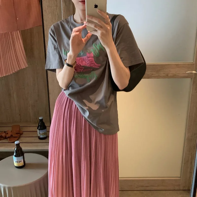 Women Vintage Tiger Letter Print T Shirt Loose Short Sleeve Casual Cotton Tee