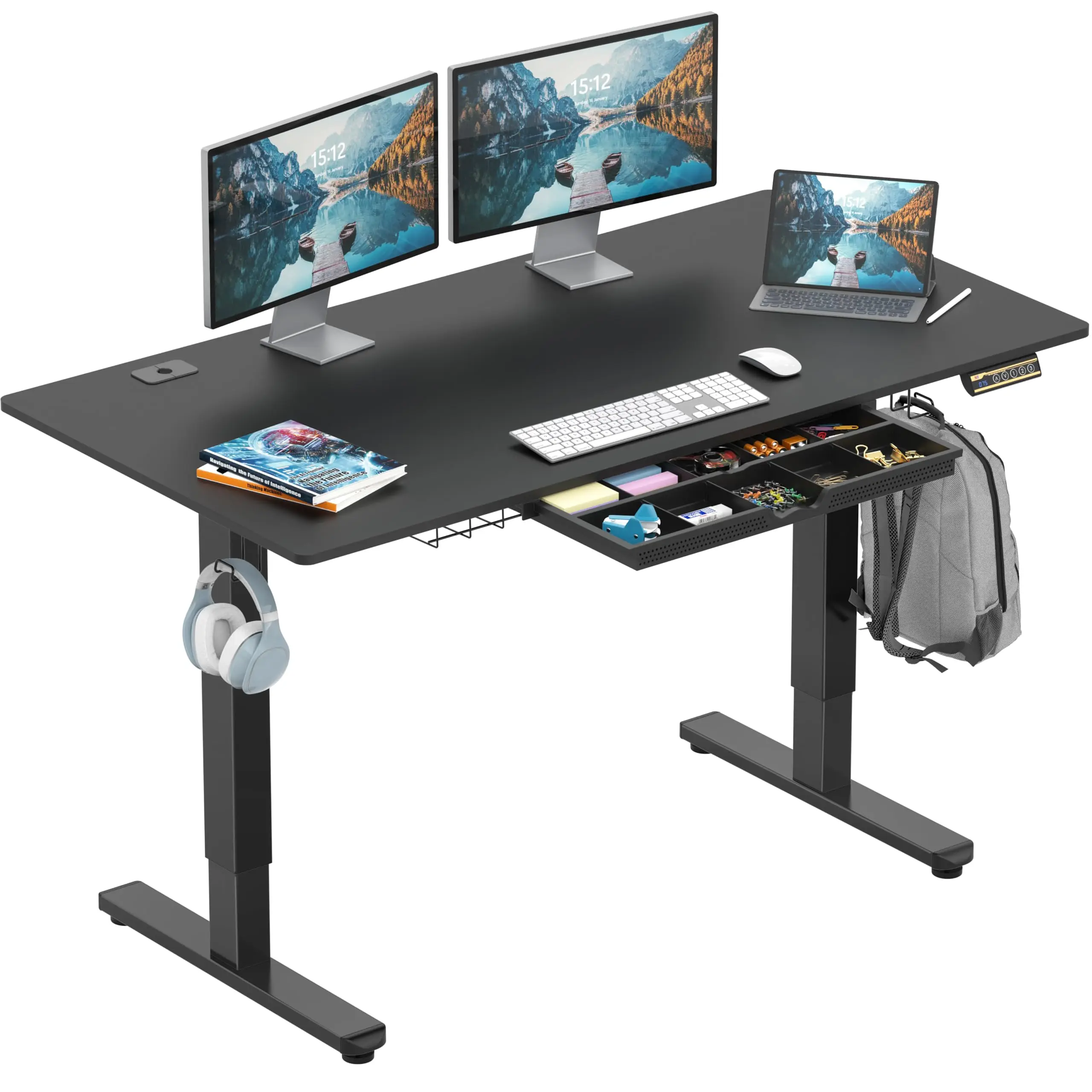 55 x 28 Electric Height Adjustable Standing Desk w/Drawer, Black