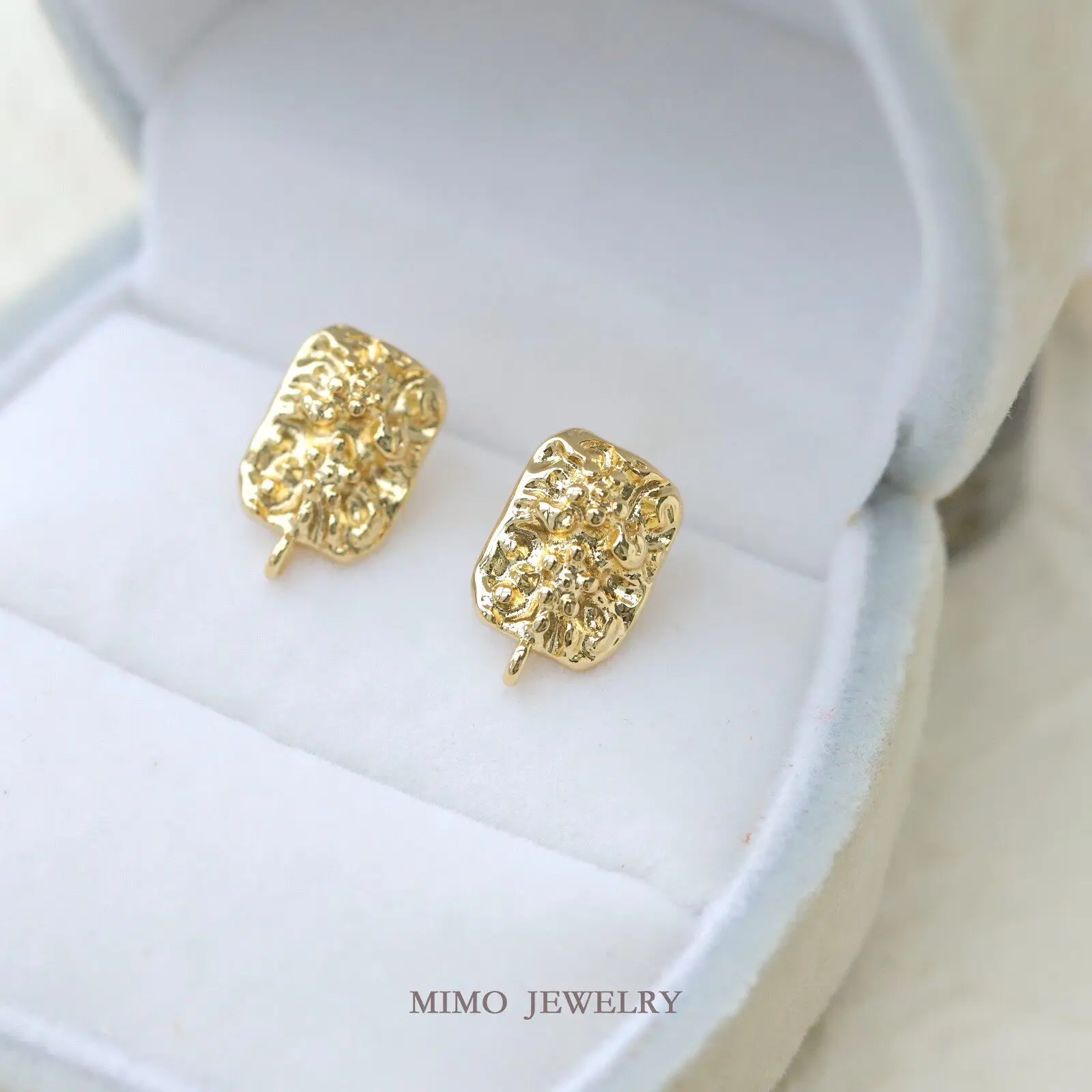 Gold Plated Copper Earrings Base Blank Rectangle Convex 925 Silver Needle Ear Clips Ear Stud Settings DIY Jewelry Making Supplie