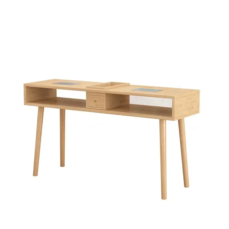 

Salon Simple Nail Desk Wooden Nordic Receptionist Speciality Manicure Table Minimalist Vacuum Manicure Tafel Furniture