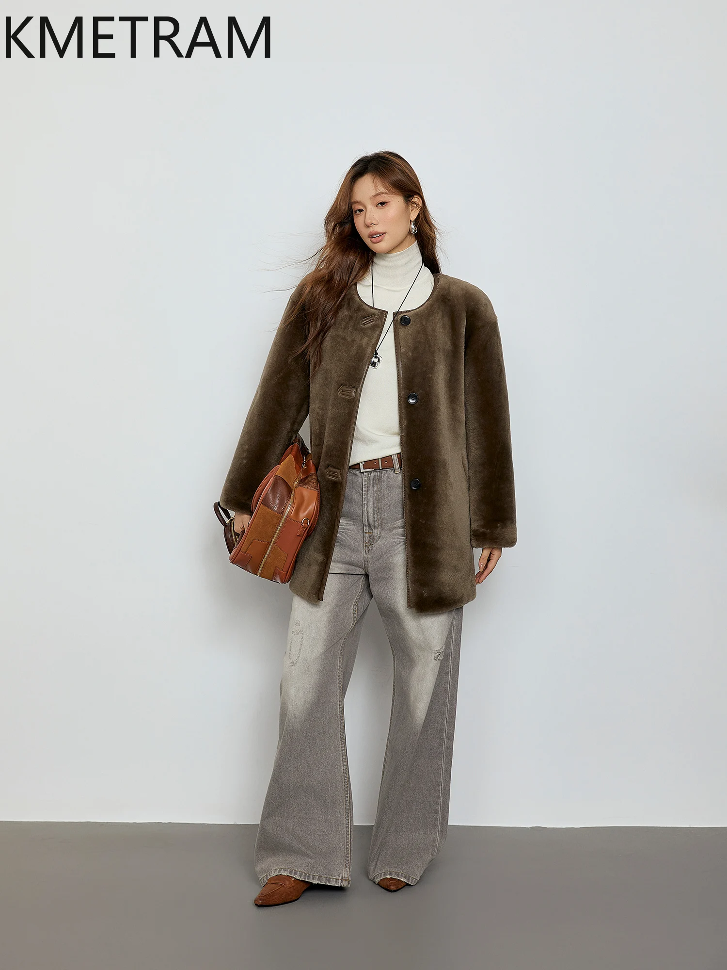 ขนสัตว์MerinoธรรมชาติSheepskin Double Facedเสื้อขนสัตว์ผู้หญิงหลวมขนสัตว์จริงฤดูหนาวเสื้อผ้าFurryแจ็คเก็ต 2025ба