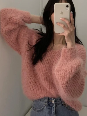 

Шикарный пушистый пуловер с v-образным вырезом, женский свободный универсальный вязаный топ Sweet Sle, весна-осень-зима