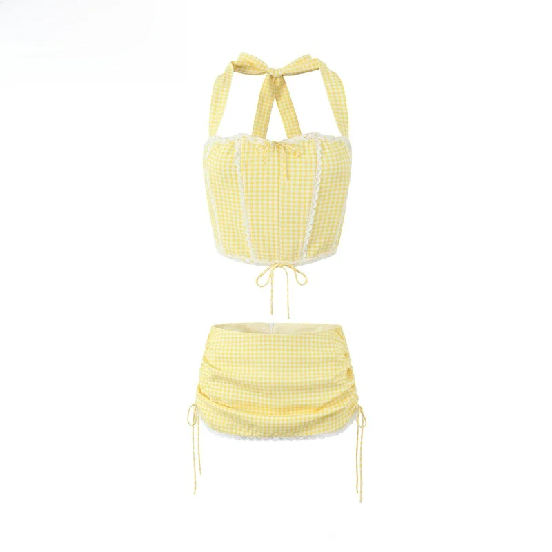 

ZBZR Spring New Women's Faion Ins Spicy Girl Sle Fibone Strap Top ort Skirt Set Polyester Fiber ort Sve round Ne