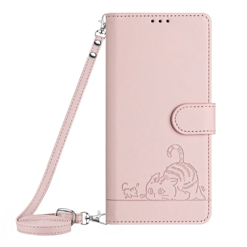 Crossbody Strap Case For Oneplus 12 11 10 8 Pro 10R 9R 8T 12R 11R One plus Nord 2 2T Cat Leather Flip Wallet Card Necklace Cover image 2