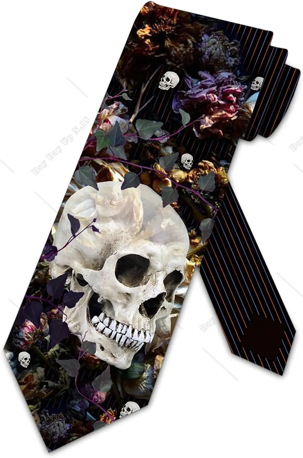 Three Rooker Skull Ties Mens Floral Gothic Halloween Necktie Men Shirt Tie Designer Halloween Gothic Clothing One Size